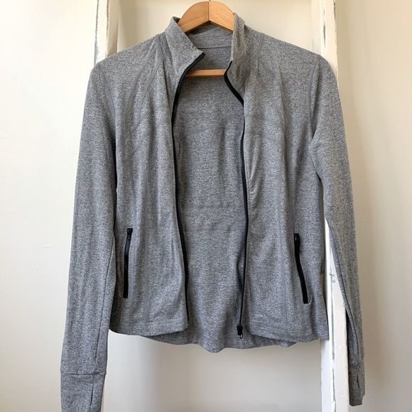 Grey and Black Athletic Thin Zip Up Jacket with Thumb holes - Picture 1 of 5